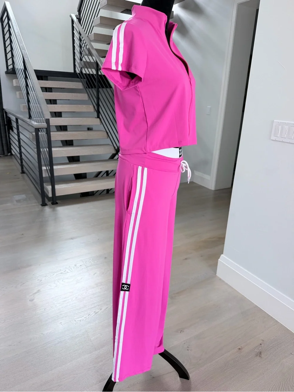 Pink Track Pants & Zip-Front Top Set size S